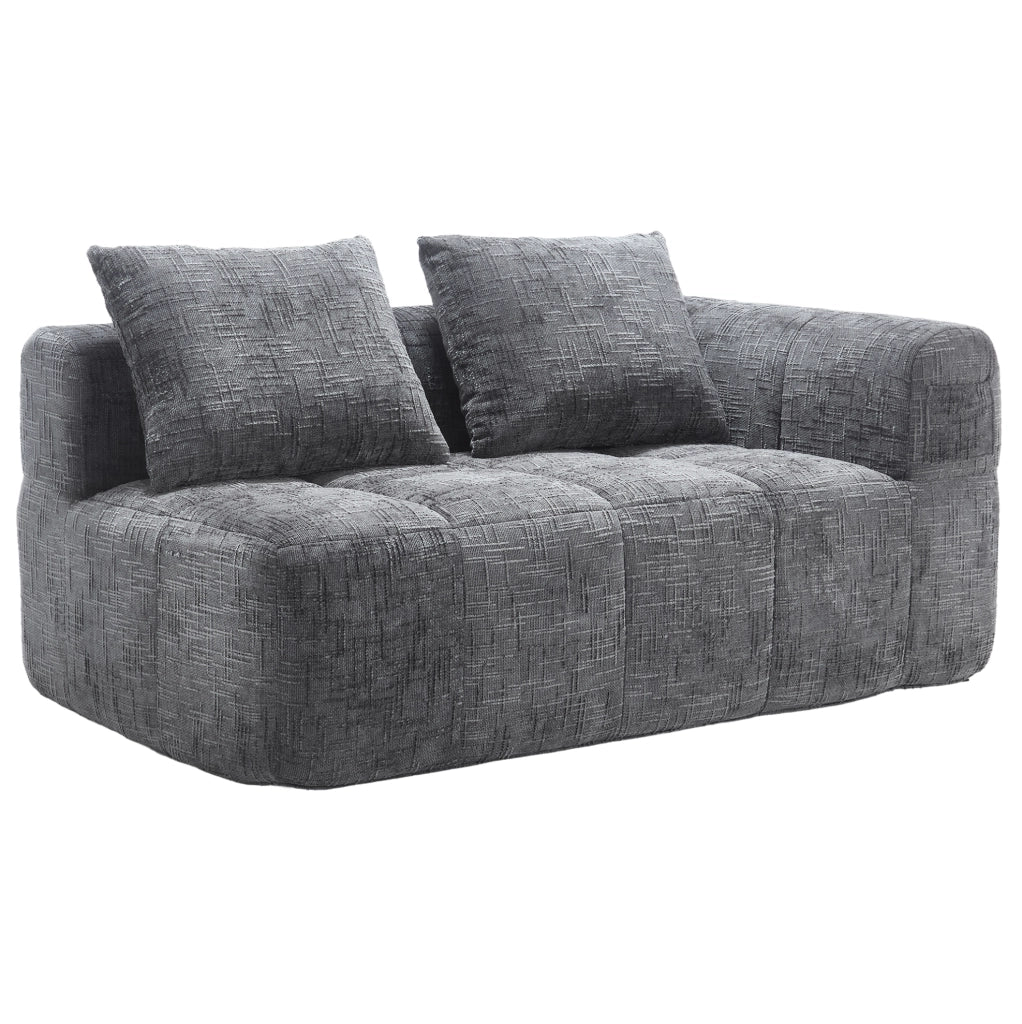 Divano chaise longue in ciniglia grigio con tasche laterali