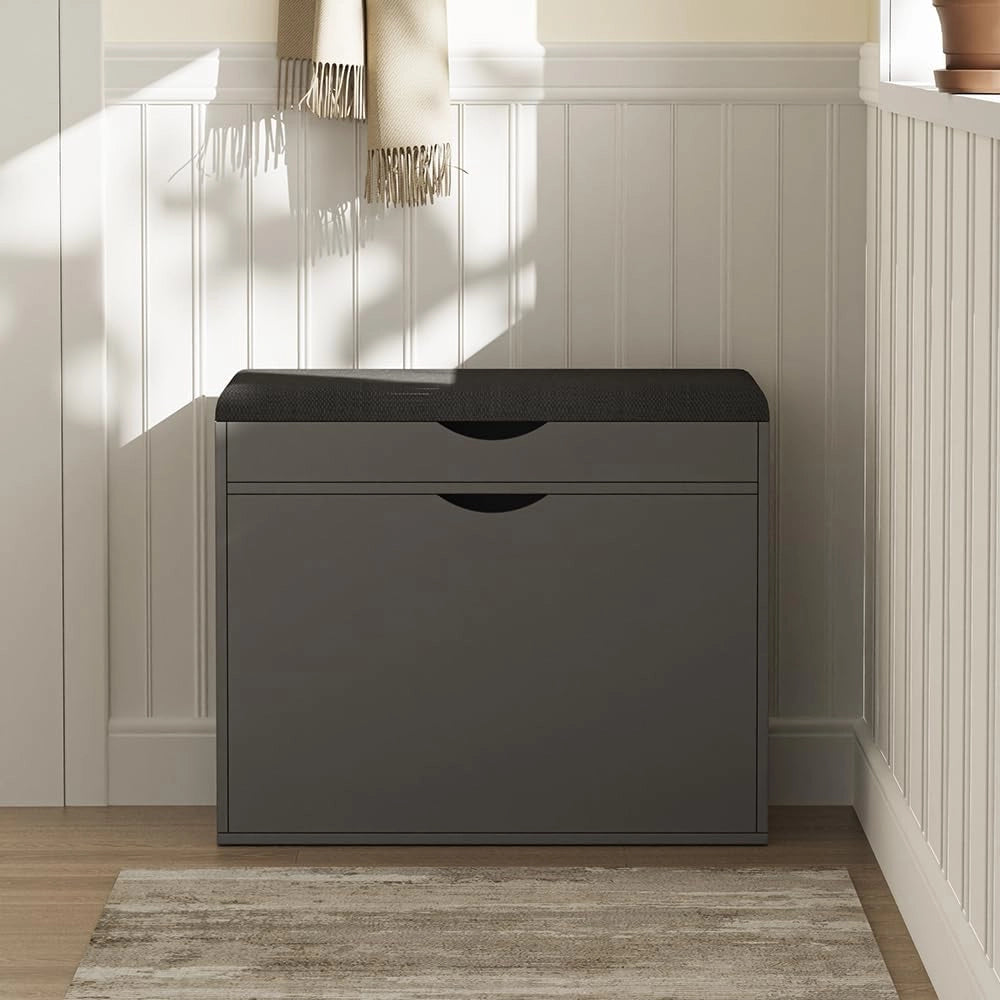 Panca scarpiera da ingresso Schufy, Antracite, 60 x 51 cm con 2 scomparti, con seduta imbottita rimovibile per una facile pulizia