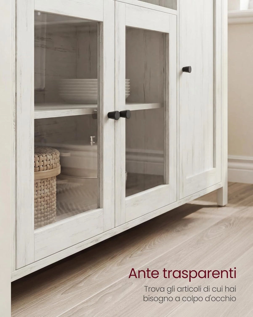 VASAGLE Credenza, Mobile da Cucina, Mobile Contenitore, con 3 Ante, per Soggiorno, Cucina, Sala da Pranzo, 33 x 110 x 75 cm, Stile Country, Marrone Miele e Bianco Vintage LSC096WJ02