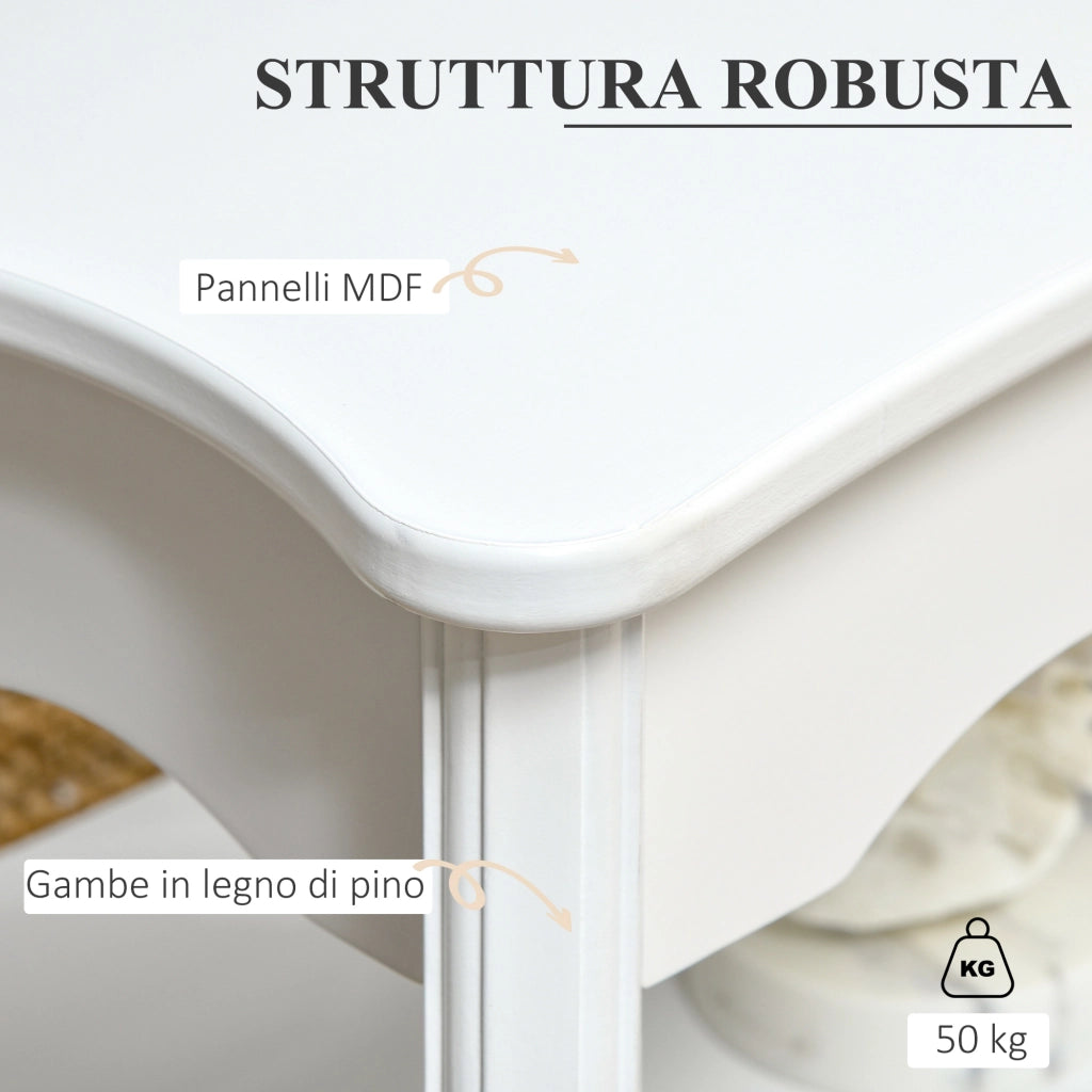 EasyComfort Tavolino da Salotto con Ampio Ripiano Portaoggetti Inferiore in Legno, 94x44x43cm, Bianco