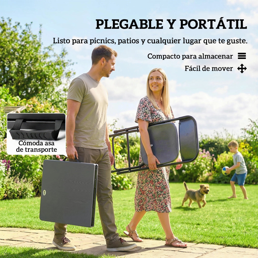Set Tavolo e Sedie da Giardino Pieghevole ¨C zephmum ¨C Grigio 4 Pezzi