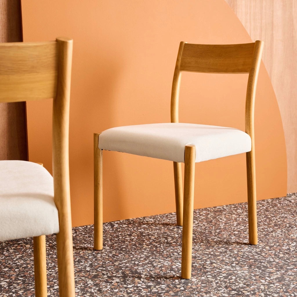 Set 2 sedie bohemien in legno di hevea e tessuto simple, marrone