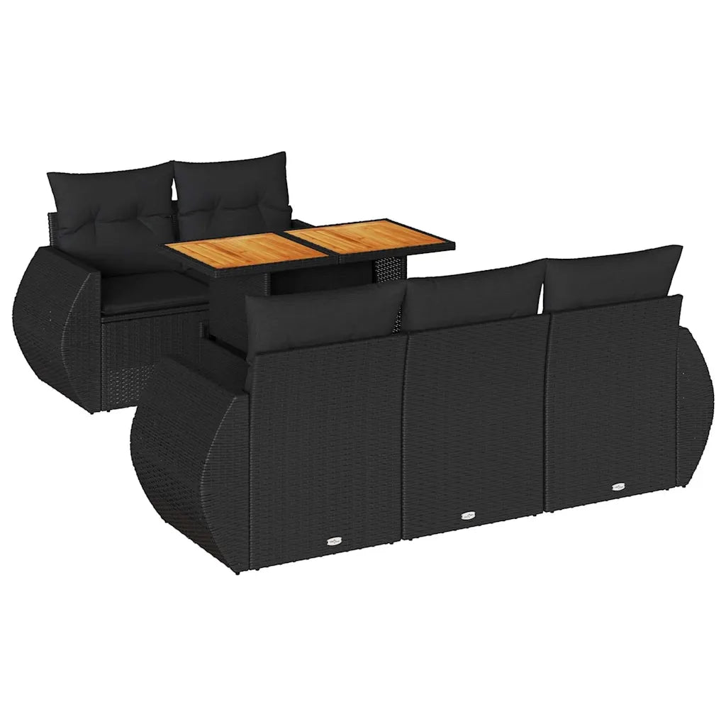 Set Divano da Giardino 6 pz con Cuscini Nero in Polyrattan