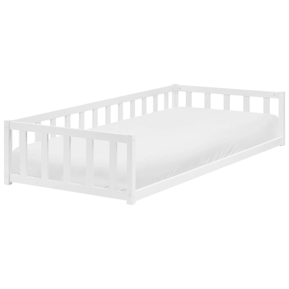 Letto a terra per bambini in legno di pino bianco 90 x 200 cm con rete a doghe per bambini piccoli