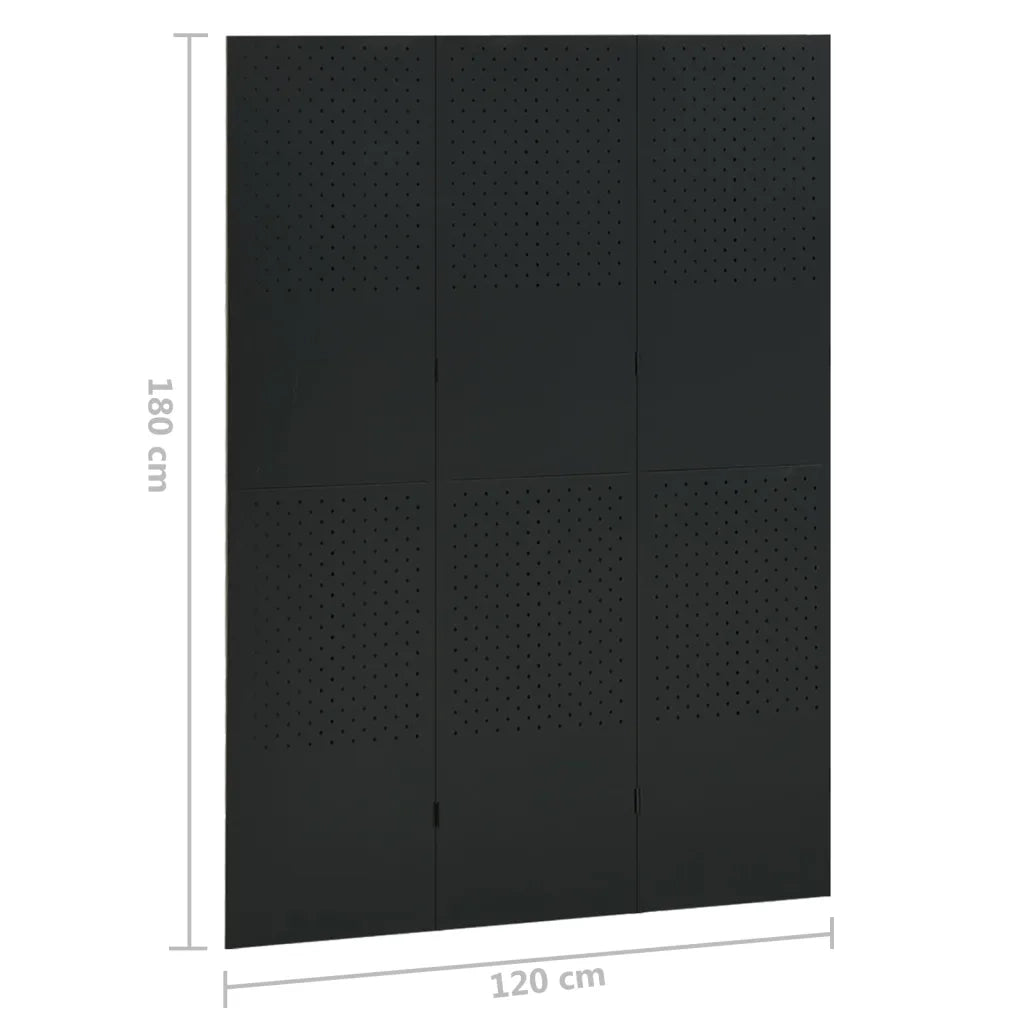 Paravento a 3 Pannelli Nero 120x180 cm in Acciaio 335895