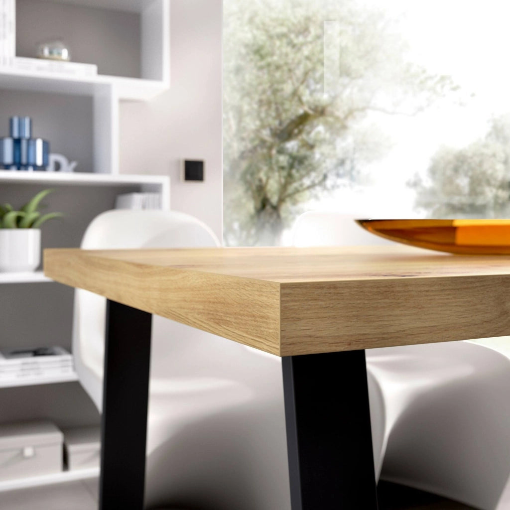 Tavolo fisso Amitrax, Tavolo da pranzo multiuso, Tavolo rettangolare da cucina o sala da pranzo, 140x90h75 cm, Rovere Nodi