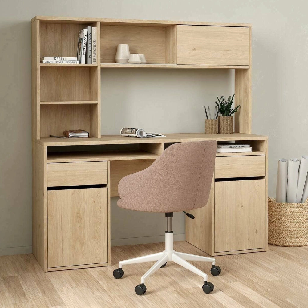 Scrivania Ambrenti, Scrittoio multiuso, Tavolo per ufficio porta PC, Piano di lavoro, 149x48 h156 cm, Rovere