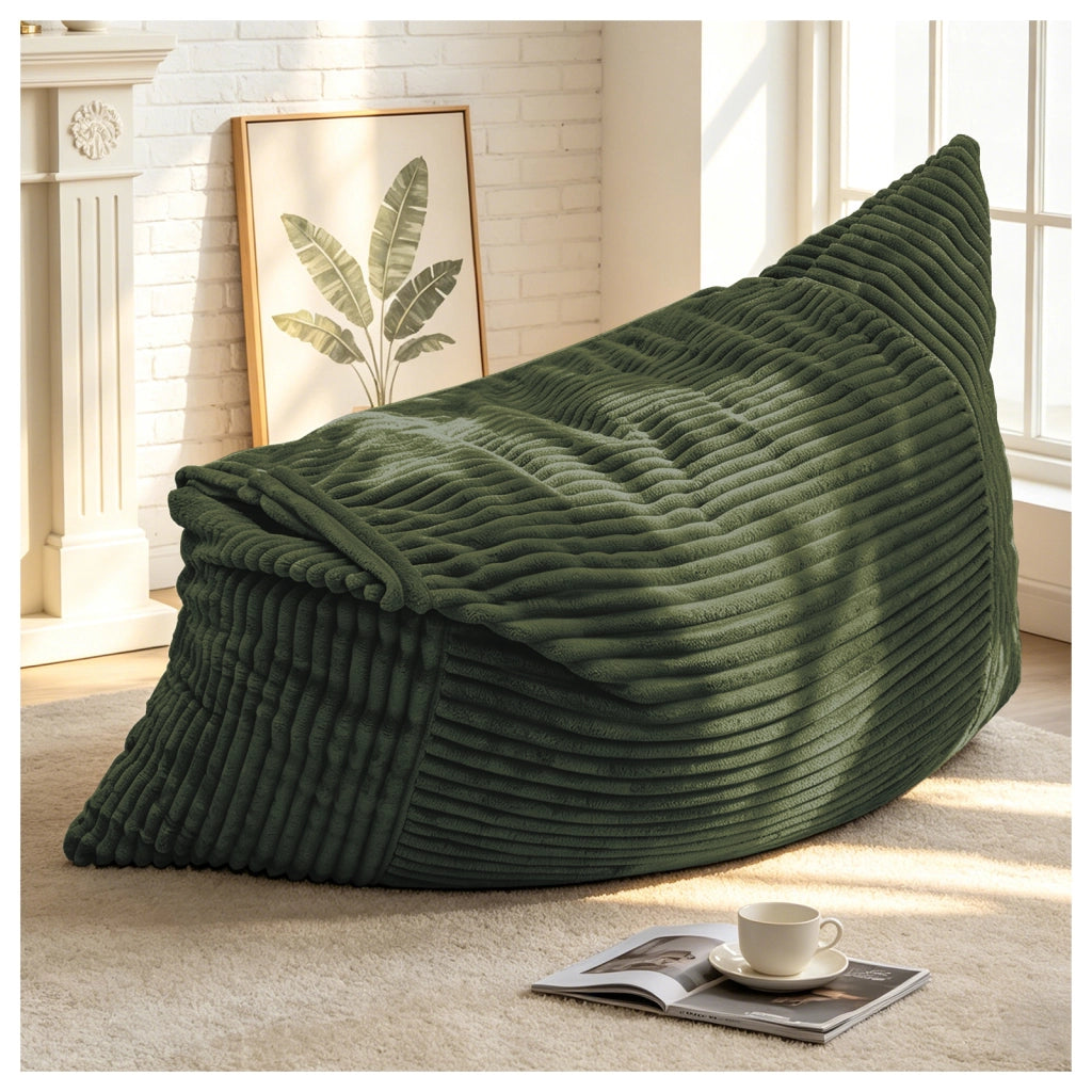 Pouf trasformabile con seduta, divano e letto in velluto a coste morbido, imbottitura in memory foam, verde