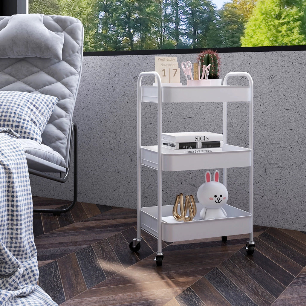 Carrello da Cucina a 3 Livelli con Maniglie e 4 Rotelle 45x30,6x79 cm in Acciaio Bianco