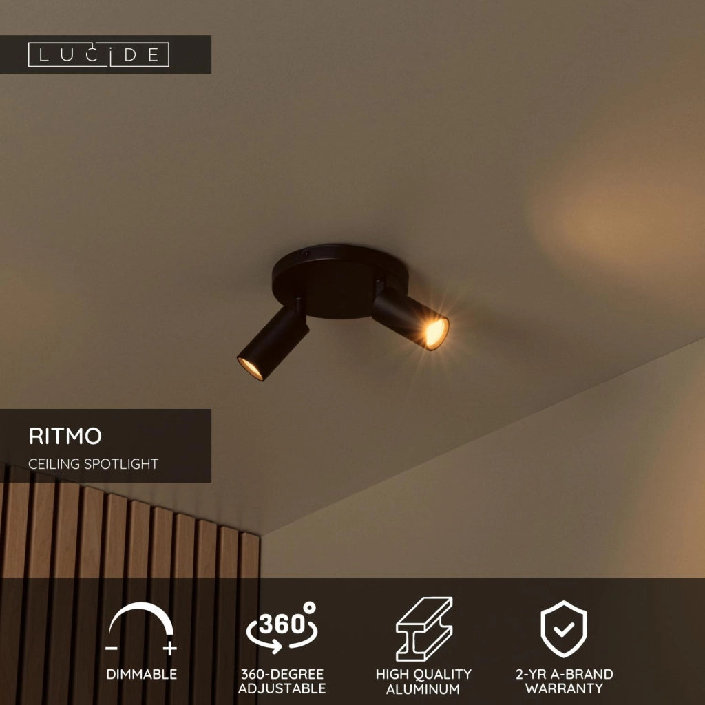 Faretto da soffitto RITMO 2xMR11 nero Lucide