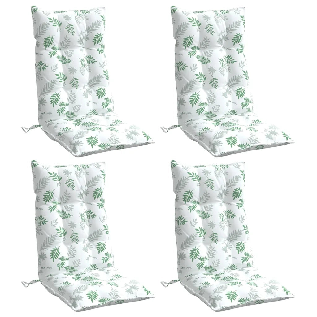 Cuscini Sedia Schienale Alto 4 pz Motivo Foglie Tessuto Oxford