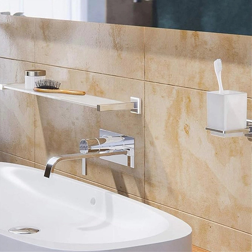 Trade Shop - Porta Spazzolini Dentifricio Con Bicchiere Vetro Parete Arredo Bagno Cubo 87213 -