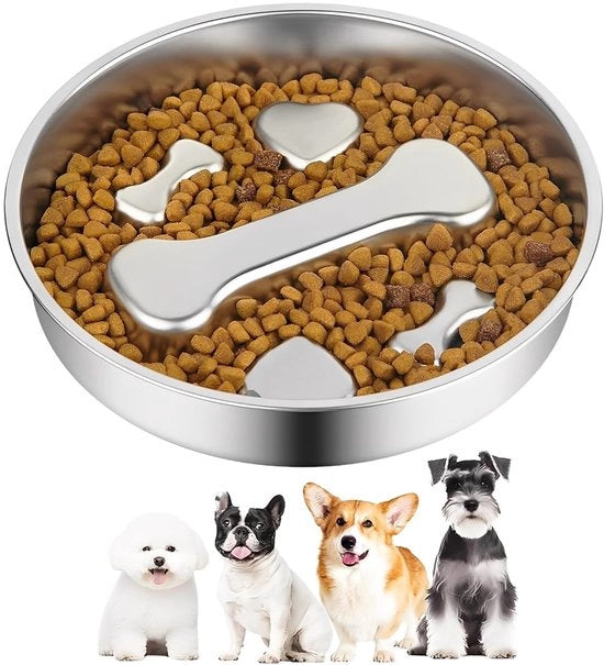 Vettore per cani in acciaio inossidabile 22 cm - Antischizzo - Antiscivolo a doppia faccia - Resistente alla lavastoviglie - Alimentazione lenta - Salute del tratto digestivo - Mangiatoia per cani