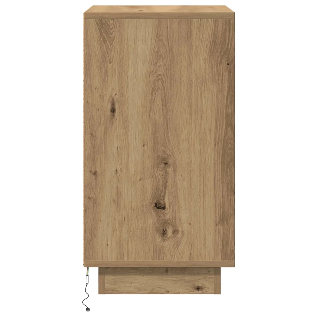 Comodino | Armadio da Notte | Mobiletto da notte con Luci LED Rovere Artigianale 38x34x65 cm