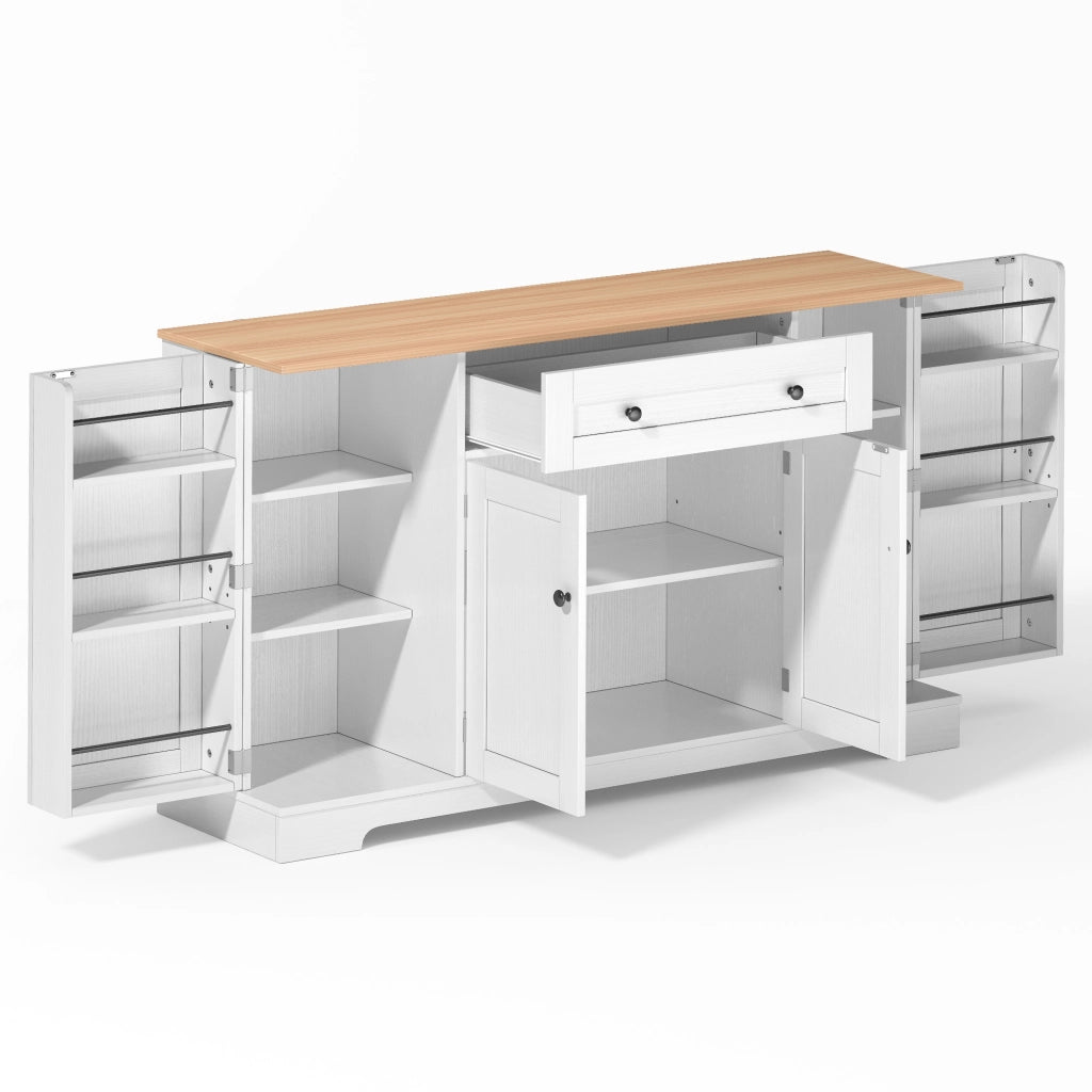 Credenza moderna 138 cm con cassetto, ante e ripiani regolabili, MDF Natural/Bianco