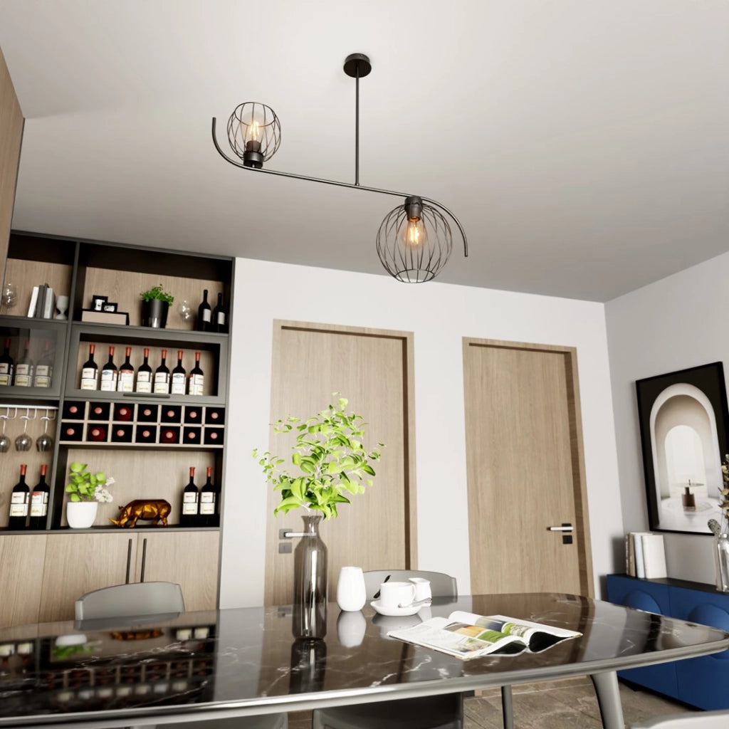 Plafoniera loft nera gabbia 2 luci E27 15W Echo Emibig