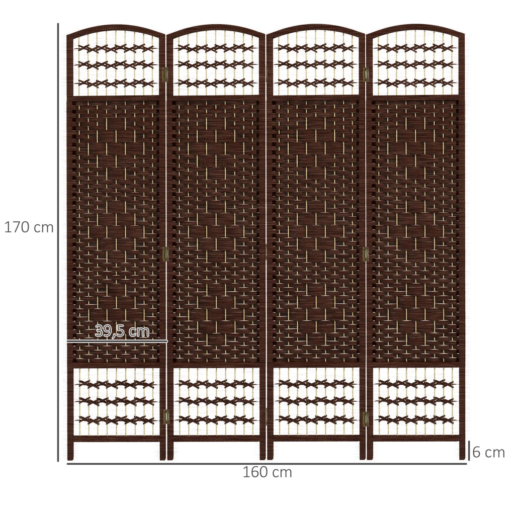 Paravento Divisorio 4 Pannelli ¨C Xylo ¨C Legno Marrone 160x170 cm