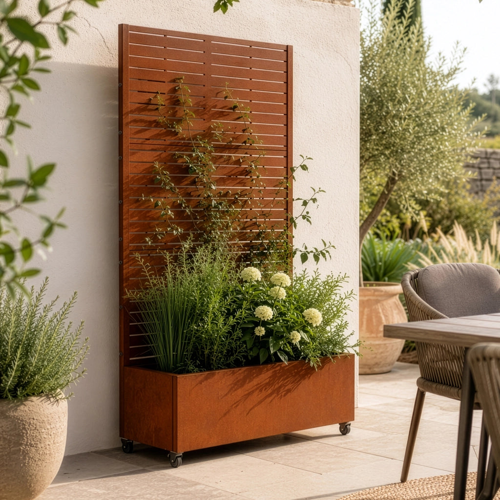 Fioriera con Spalliera Nodepp in Acciaio Corten 190 x 82 x 38 cm - Marrone Ossidato casa.pro