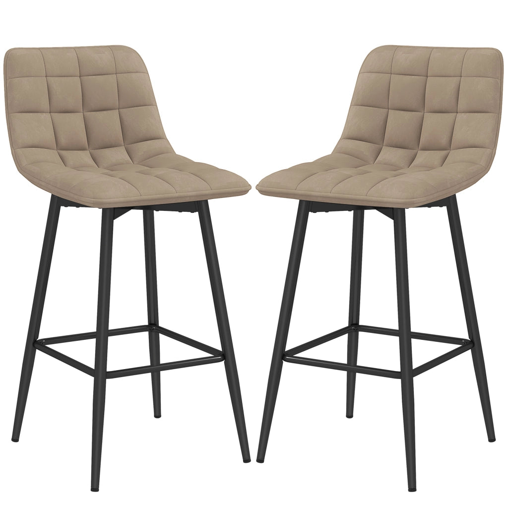 Set 2 Sgabelli da Cucina Stile Nordico in Tessuto Effetto Velluto e Metallo, 45x47x84 cm, Marrone