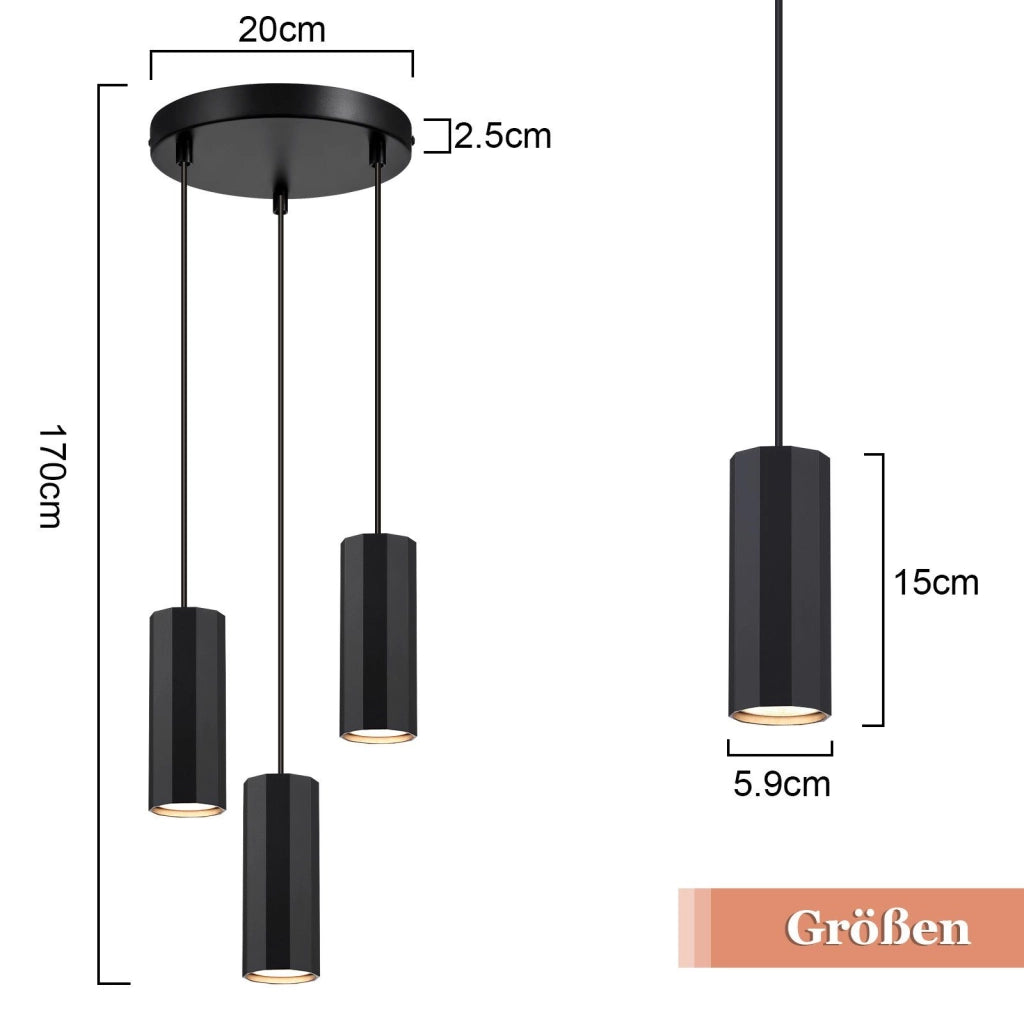 Lampada a sospensione ZMH metallo nero diametro 20 cm 3 attacchi GU10 stile industriale per sala da pranzo e soggiorno