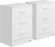 ® Comodino Set da 2 54x39x28cm in Legno 3 Cassetti Camera Letto Tavolino da Notte Comodini Bianco