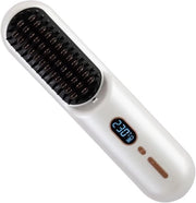 Stijltangborstel senza fili, lama calda, stijltang senza fili, anti-scottatura per capelli naturalmente neri, barba e parrucche - bianco