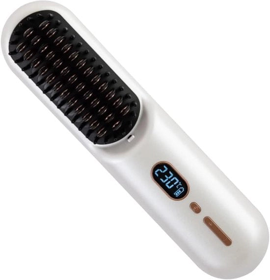 Stijltangborstel senza fili, lama calda, stijltang senza fili, anti-scottatura per capelli naturalmente neri, barba e parrucche - bianco