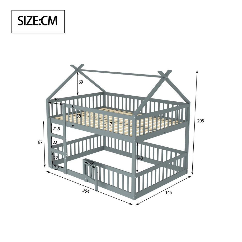 Letto a soppalco per bambini ¨C Minimal ¨C grigio 140x200 in pino massello con scala