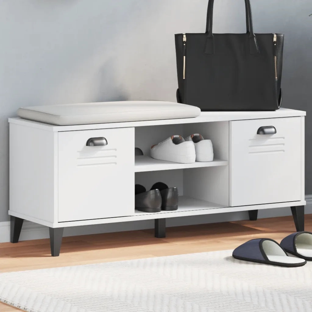 Panca Portascarpe-Sgabello-Panca Scarpiera VIKEN Bianca 106x35x45 cm Legno Multistrato