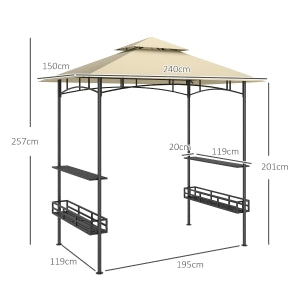 Pavillon da barbecue 240 x 150 x 257 cm, beige, in acciaio zincato con doppio tetto e ripiani laterali