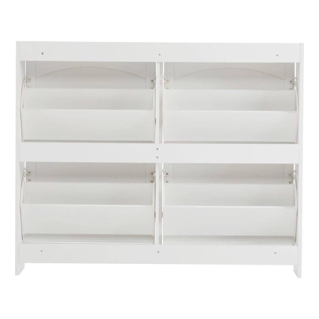 Scarpiera moderna con 4 vani a ribalta, struttura salvaspazio, colore bianco, 110 x 90 x 24 cm