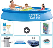 Piscina Rond Opblaasbar Easy Set - 305 x 61 cm - Blu - Inclusa Pompa Teli da Terra - Teli Solare - Illuminazione - 7 pezzi