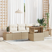 Set Divano Giardino  5 Pezzi con Cuscini Beige Rattan Polietilene