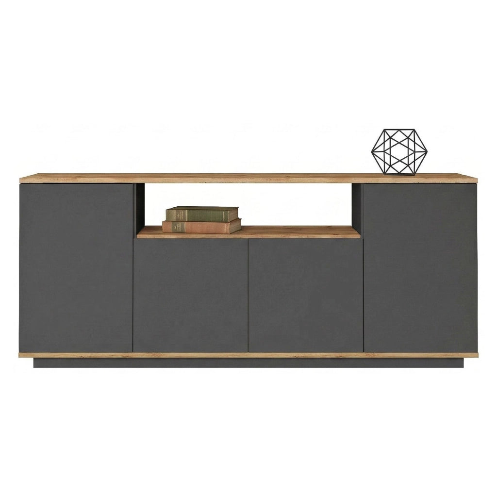 Madia Cisliano, Credenza 3 Ripiani, 180x45x75h cm Nero Antracite
