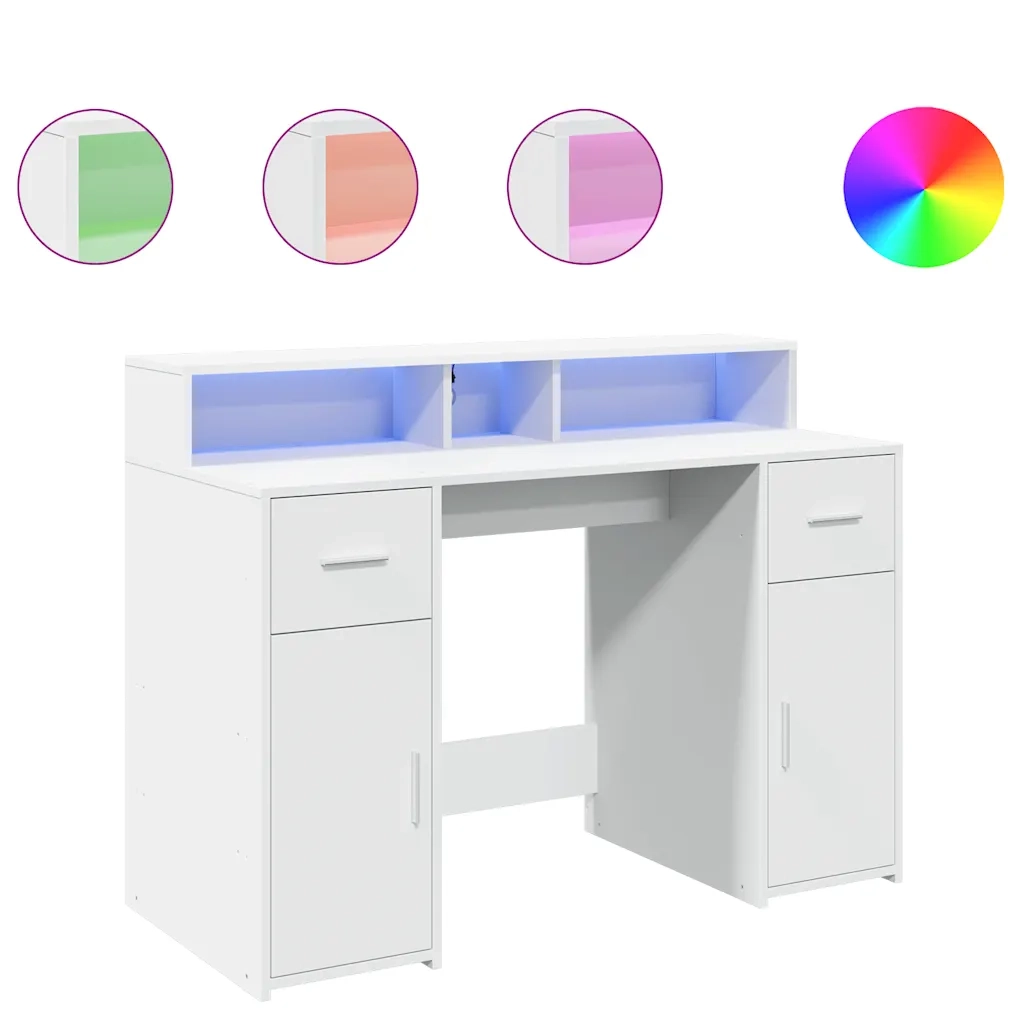 Scrivania con Luci LED Bianca 120x55x91 cm in Truciolato