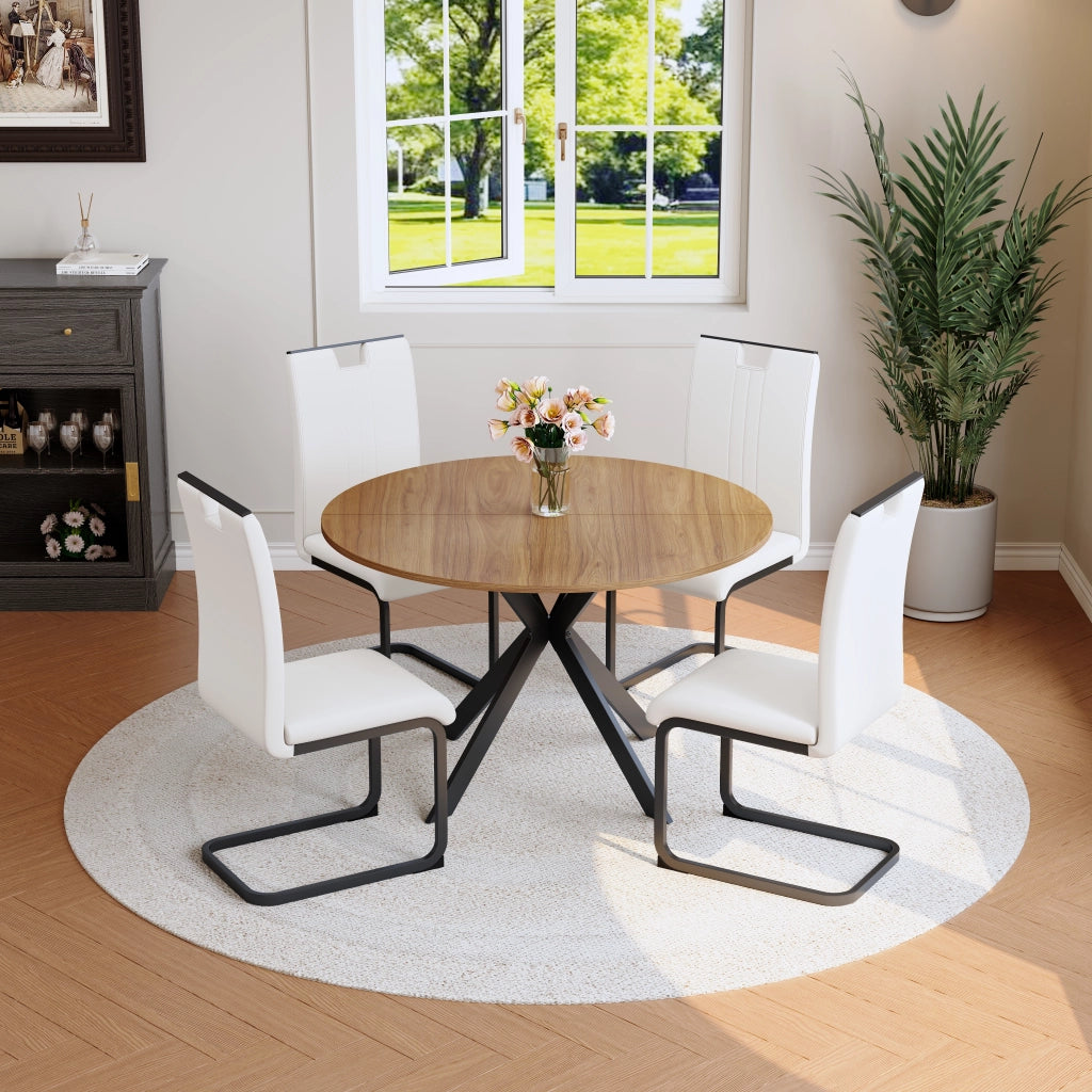 Set Tavolo Rotondo da Pranzo e 2 Sedie ¨C Xylo ¨C Similpelle Bianco, Telaio in Metallo