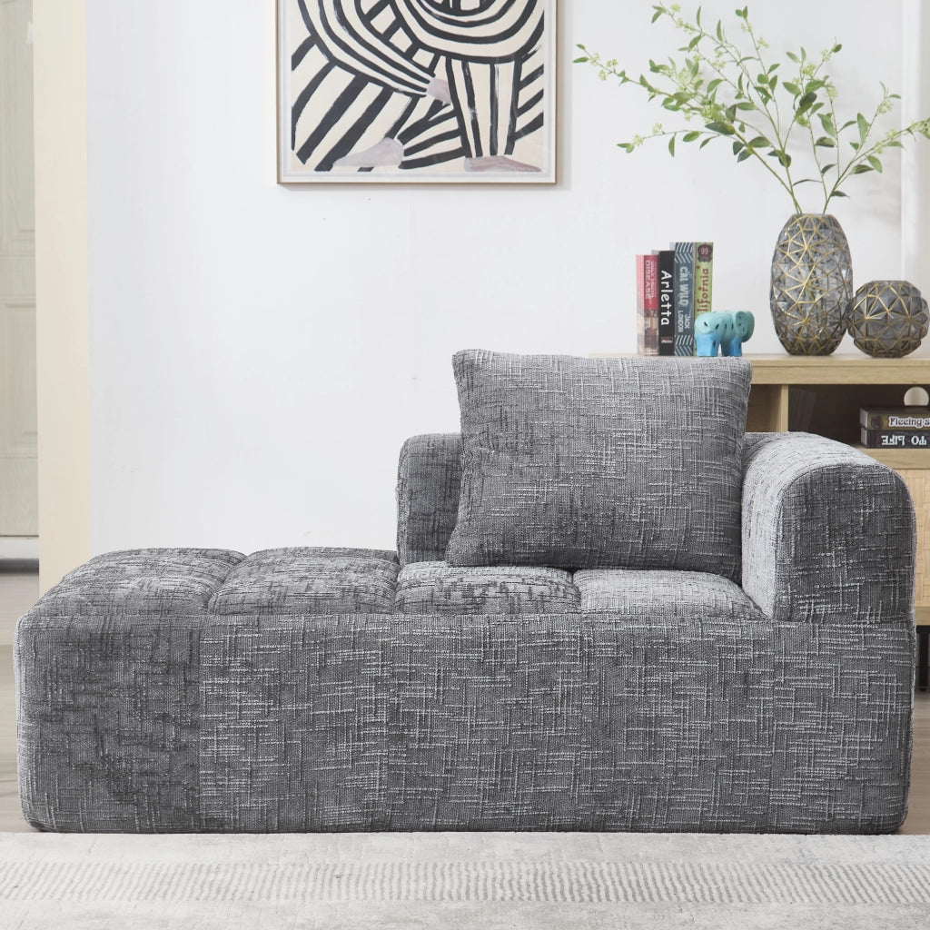 Chaise Longue Méridienne 1 Posto con Cuscino e Tasche Laterali Comfort Nuvola Seduta Ergonomica in Ciniglia Grigio