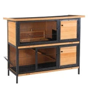 Gabbia per conigli esterna 2 piani tetto in bitume 4 porte bloccabili 122 x 50 x 101 cm legno naturale nero