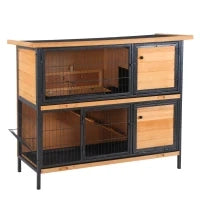 Gabbia per conigli esterna 2 piani tetto in bitume 4 porte bloccabili 122 x 50 x 101 cm legno naturale nero