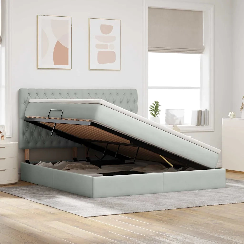 Letto con contenitore e materasso Grigio chiaro 180 x 200 cm