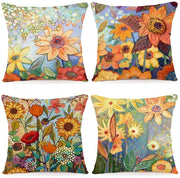 Set di 4 Copricuscini Decorativi 45x45cm in Tela con Disegno di Fiori Aquarello per Cuscini di Divano e Soggiorno