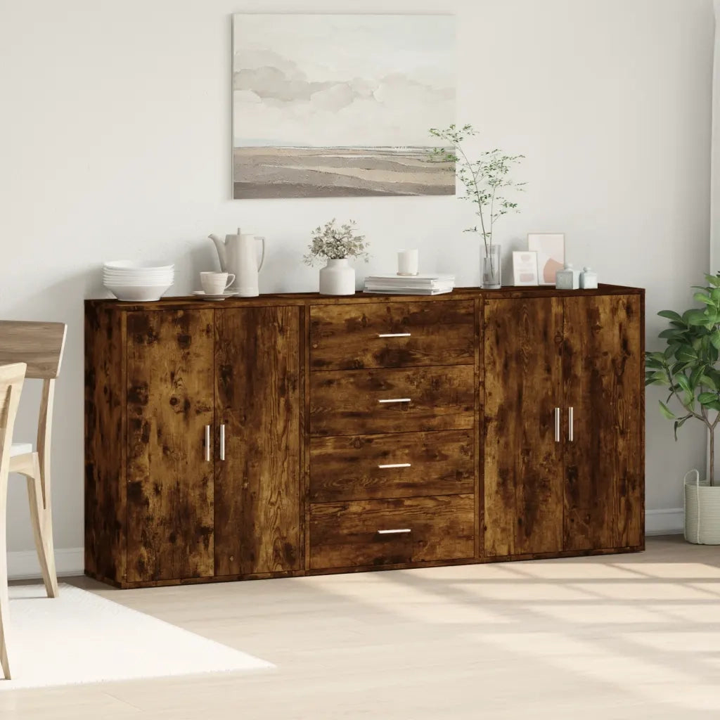 Credenze 3 pz | Madia | Buffet da pranzo | Armadio da pranzo Rovere Fumo 60x31x84 cm in Legno Multistrato
