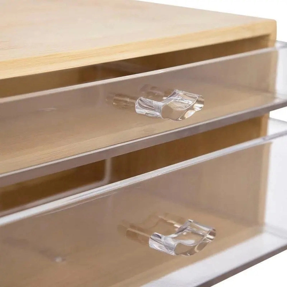 Trade Shop - Porta Gioielli Cosmetici Con 2 Cassetti Forme Diverse Organizer Legno 24.3x15.3x11cm 10831 -