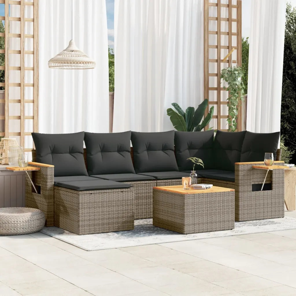 Set Divani da Giardino 7 pz con Cuscini Grigio in Polyrattan 3259428