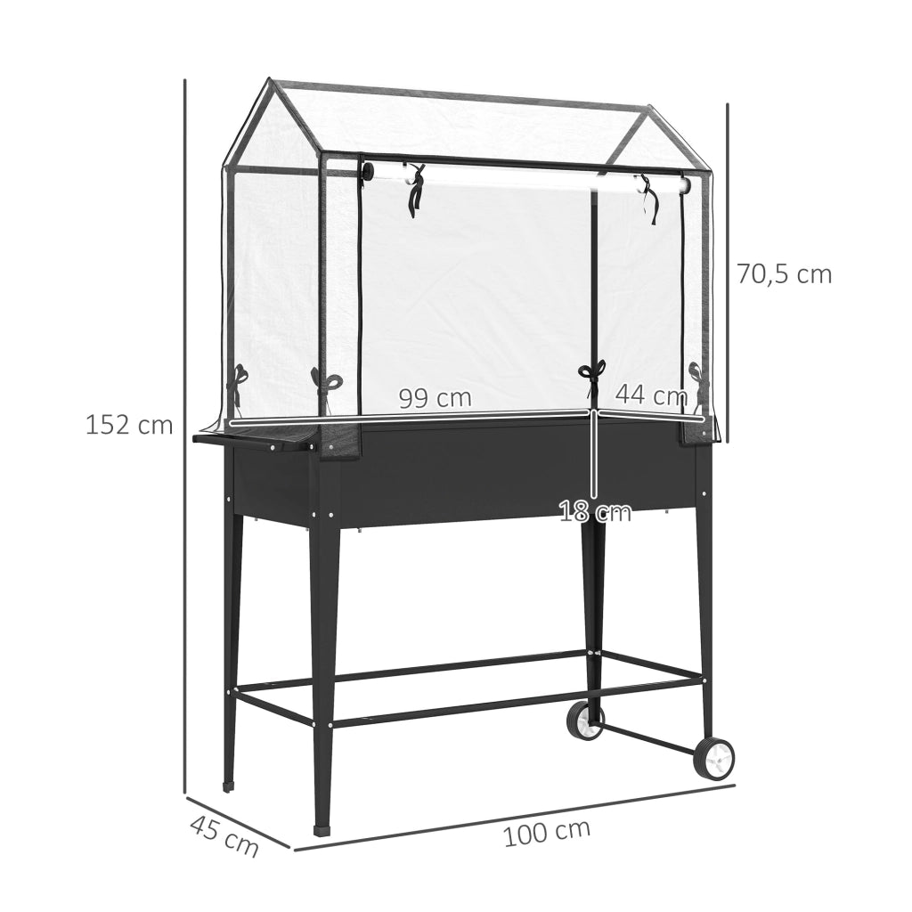Vaso da giardino rialzato con ruote e telaio in PVC ¨C zephmum ¨C nero 100x45x152 cm