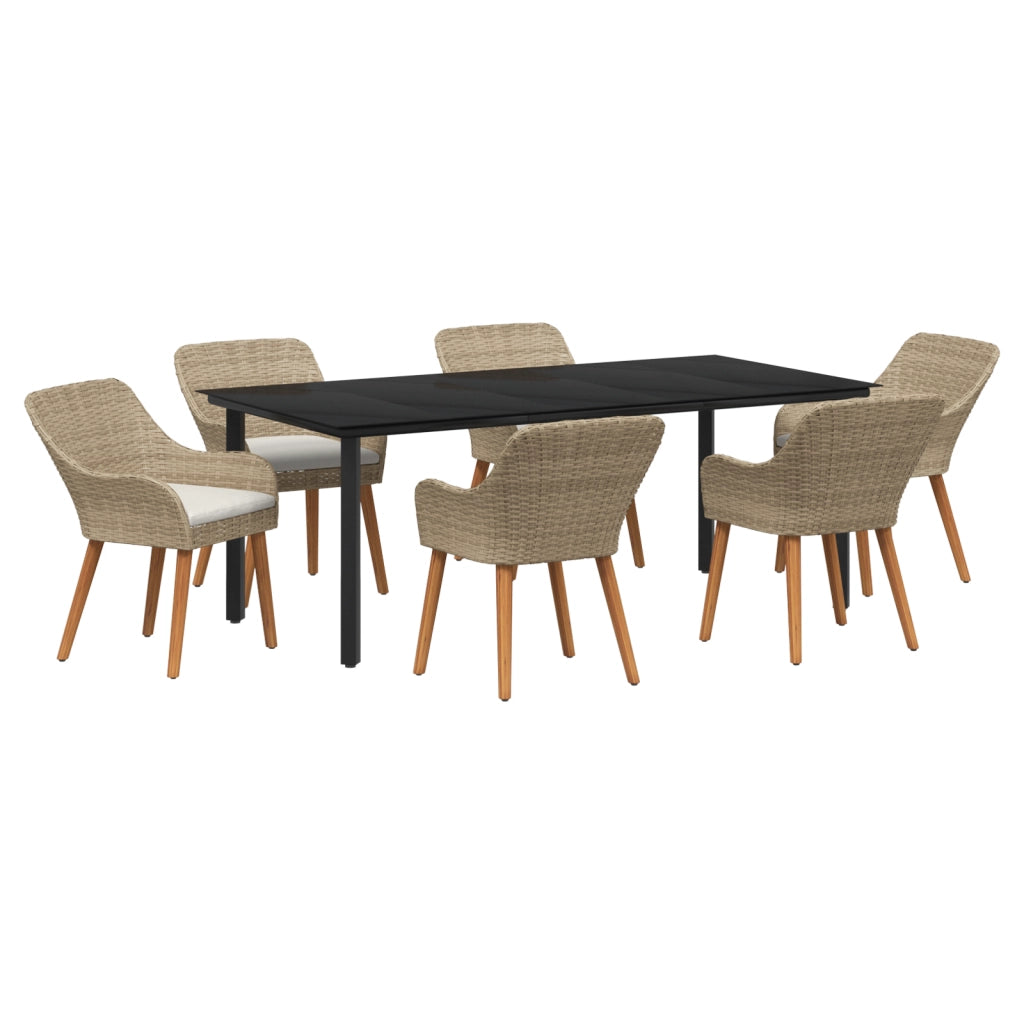 Set da pranzo giardino 7 pezzi Beige in polirattan