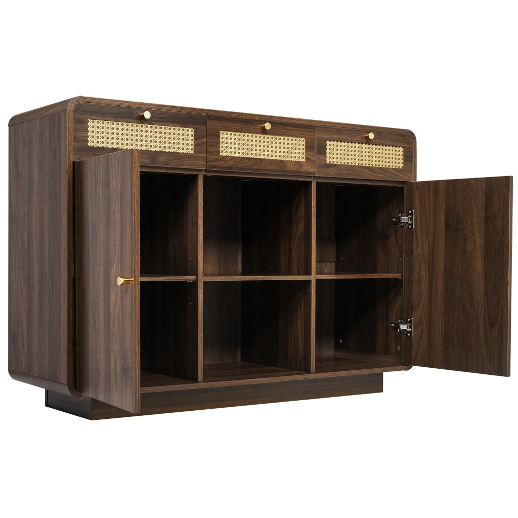 OKWISH Credenza con 3 Cassetti, 2 Ante e Ripiani Regolabili, Stile Retrò, per Soggiorno o Ingresso, 120 x 40 x 85 cm
