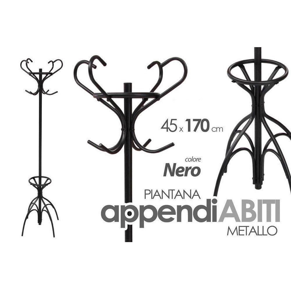Trade Shop - Attaccapanni Appendiabiti Piantana In Metallo Ganci Moderno Nero 45x170cm 756658 -