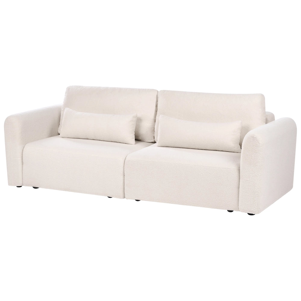 Divano letto a 3 posti beige bouclé imbottito con funzione letto cuscini aggiuntivi pieghevole