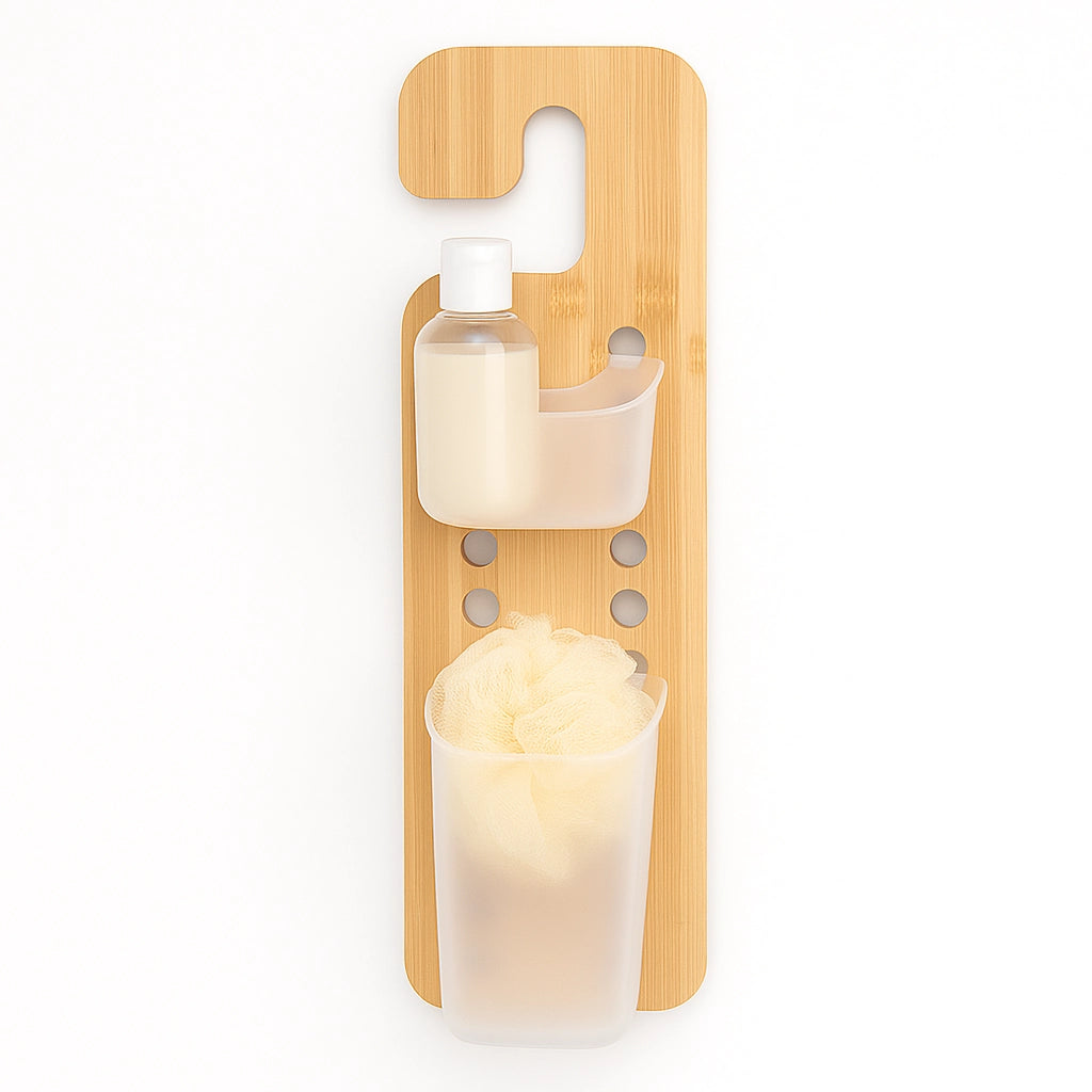 Mensola Porta Accessori da Bagno in Legno di Bambù e Abs 14x10 H 44 cm Moderno